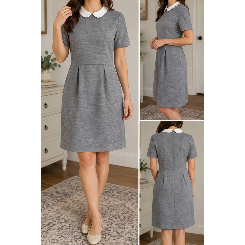 J.Crew Grey Wool Blend Peter Pan Silk Collar Sheath Dress 03346 Size 6
